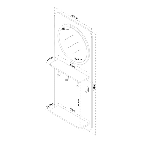 Pannello appendiabiti Helsinge con specchio 140x60x16 cm [en.casa]