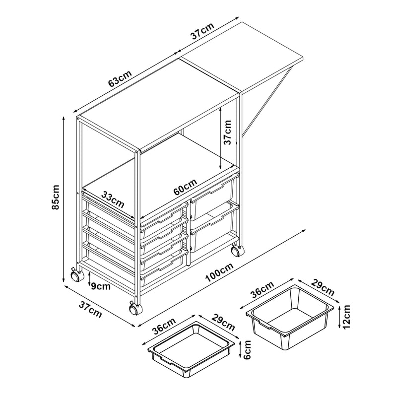 Schizzo in scala Carrello da Cucina Sørfold Portatutto 100 x 37 x 85 cm Acciaio Bianco [en.casa] 