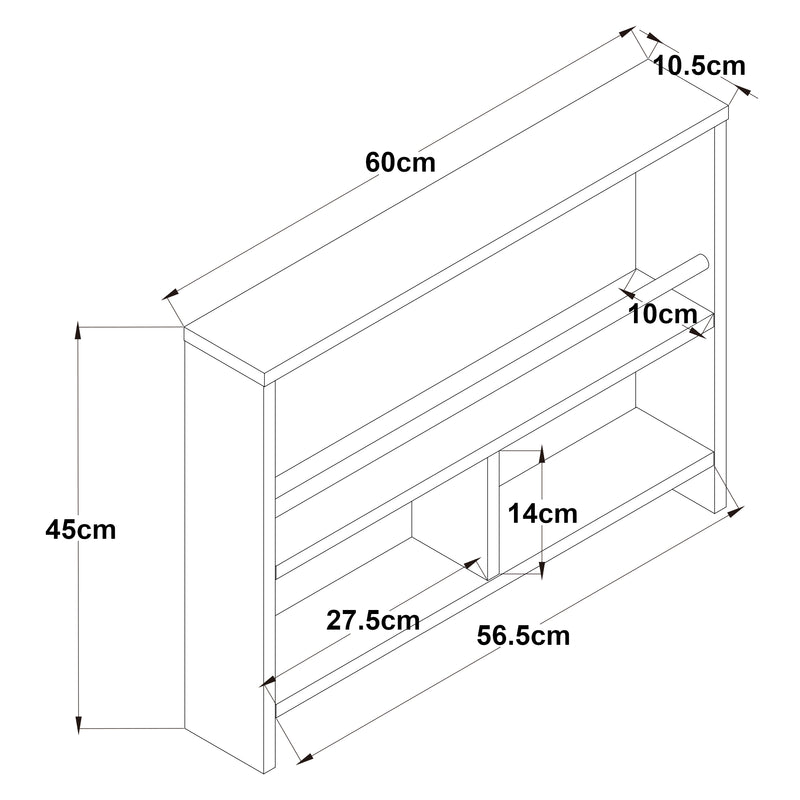 Schizzo in scala Scaffale da Parete Piteå con 3 Scomparti 60x10,5x 45 cm Bianco [en.casa] 