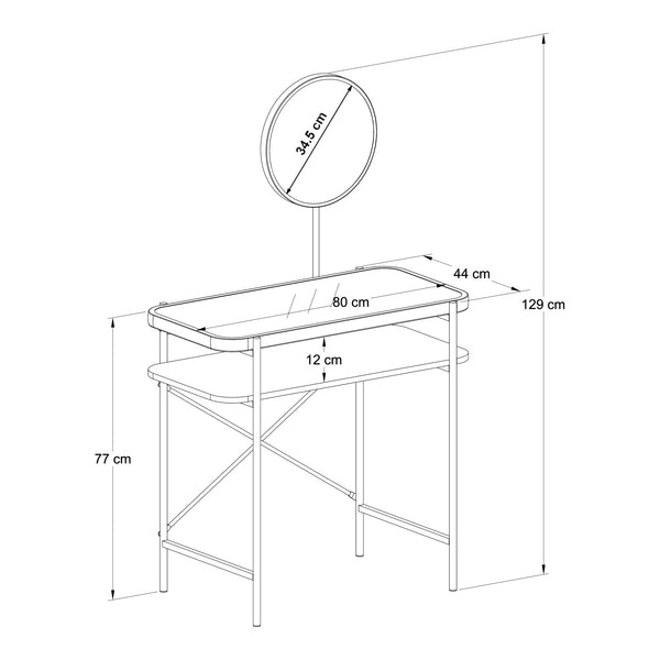 Toeletta Hjelmeland con specchio 129x80x44 cm Nero [en.casa]