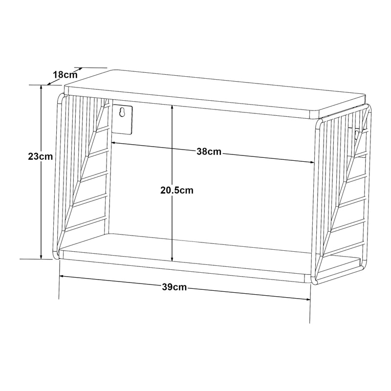Schizzo in scala Mensola da Parete Moss a 2 Ripiani 39 x 18 x 23 cm - Nero / Bianco [en.casa]