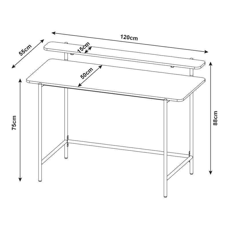Schizzo in scala Scrivania Samnanger con Ripiano in Alto 120 x 55 x 88 cm -  Nero [en.casa]