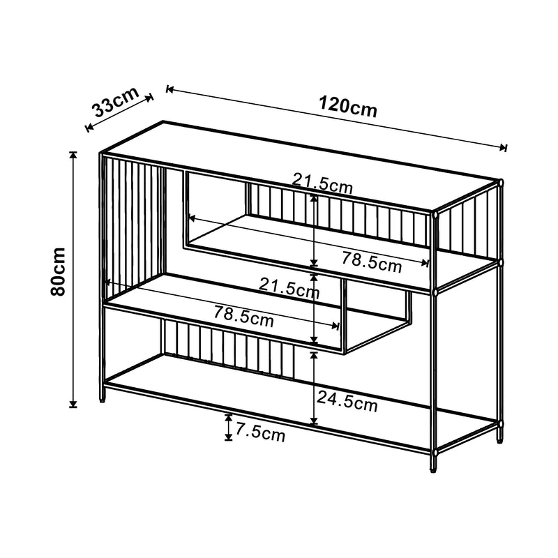 Schizzo in scala Tavolo a Consolle Oxelösund Scaffale Basso a 4 Piani 120x33x80 cm Nero [en.casa]