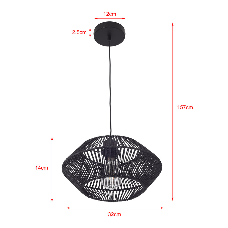 Schizzo in scala Lampada a Sospensione Amersham con Paralume a Ellisse in Rattan - Nero lux.pro