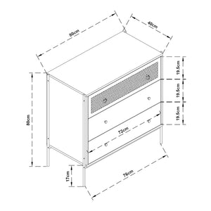 Cassettiera Tysnes con 3 cassetti 80x80x40 cm Quercia/Nero [en.casa]
