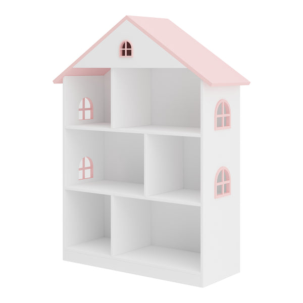 Libreria per bambini Vipsali 107x83x30 cm Bianco/Rosa [en.casa]