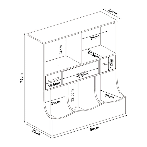 Scaffale Basso per Cameretta Vastesa con Cassetti Pieghevoli e Scomparti - Bianco [en.casa]