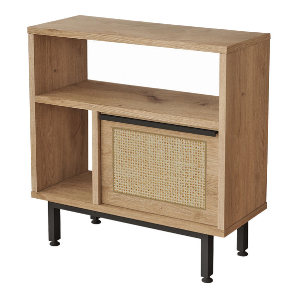 Tavolino Kvænangen 60x60x26 cm effetto quercia/rattan [en.casa]