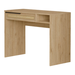 Tavolo da trucco Kvænangen 100x45x75 cm effetto quercia/rattan [en.casa]