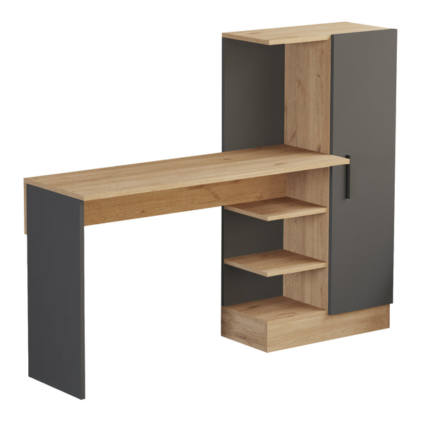 Scrivania Varhalo con Armadio Integrato e Ripiani Aperti - Effetto Rovere / Antracite [en.casa]