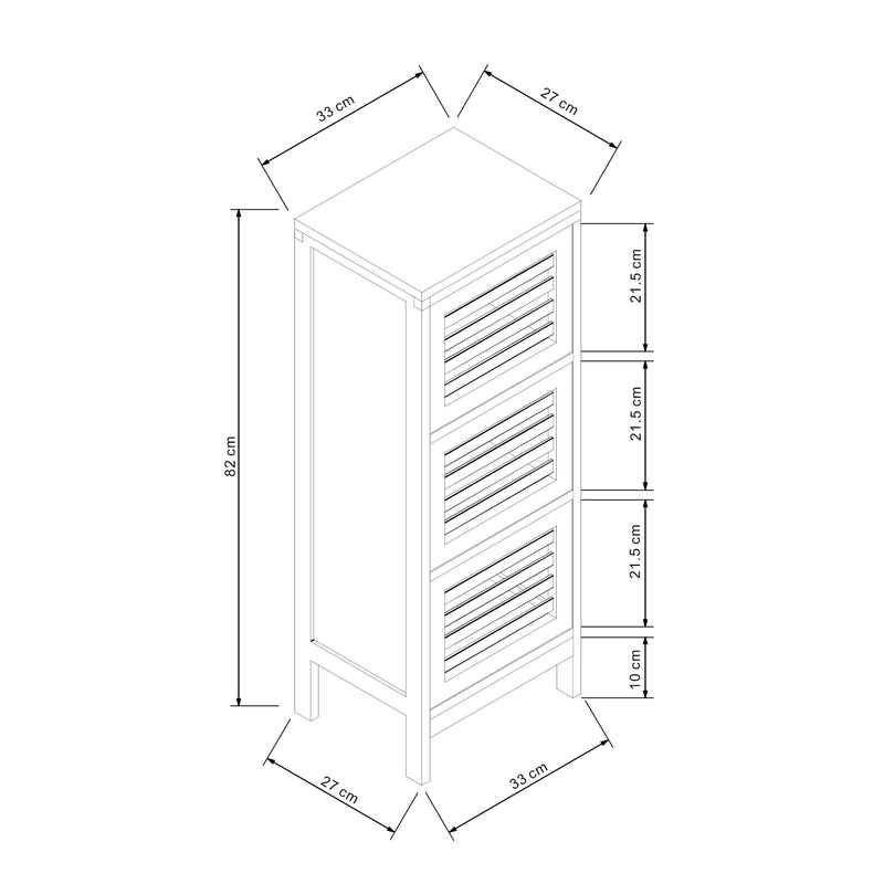 Schizzo in scala Comodino Ypäjä in Bambù a 3 Ante Tavolino Laterale 82 x 33 x 27 cm - Naturale [en.casa]