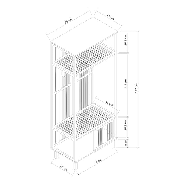 Stand Appendiabiti Ypäjä in Bambù con Ripiani e Barra Porta Abiti 187 x 80 x 47 cm [en.casa]