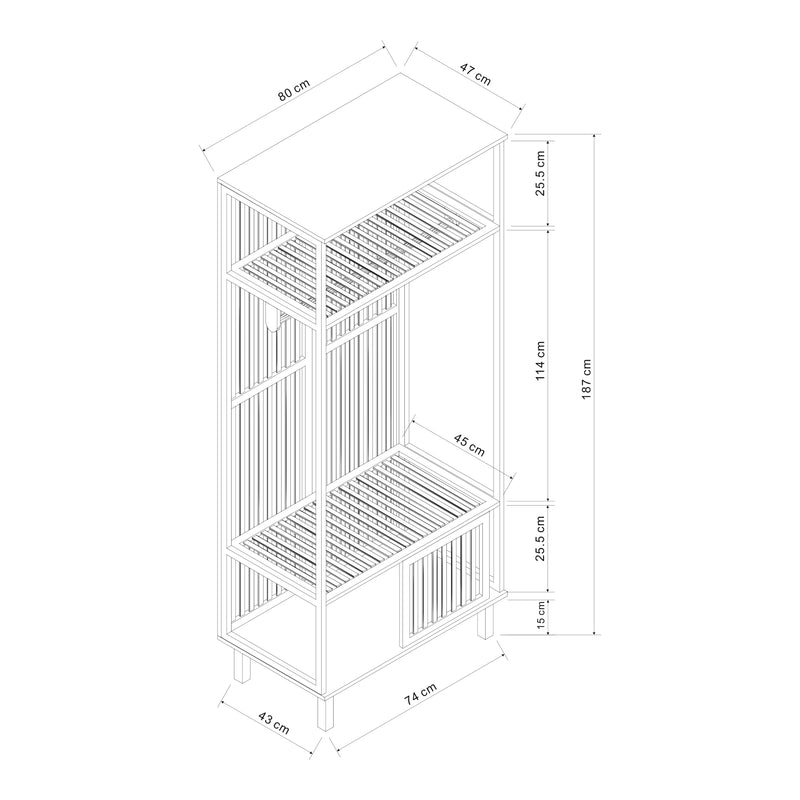 Schizzo in scala Stand Appendiabiti Ypäjä in Bambù con Ripiani e Barra Porta Abiti 187 x 80 x 47 cm [en.casa]