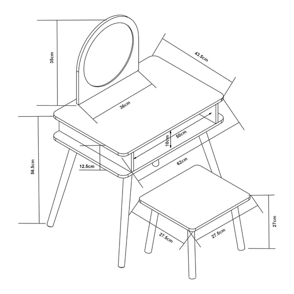 Tavolo da trucco per bambini con sgabello Ovanåker Bianco/Naturale [en.casa]