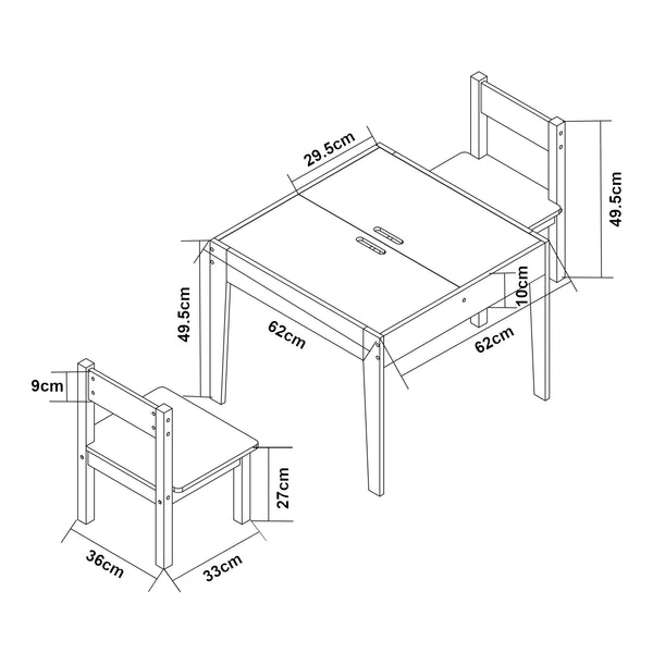 Set Mobili Smedjebacken per Cameretta Tavolo con Lavagne Rimovibili e 2 Sedie - Bianco / Naturale [en.casa]

