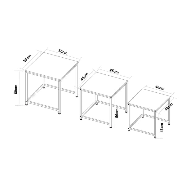 Tavolino da salotto Trollhättan 3 pz. effetto marmo, bianco [en.casa]