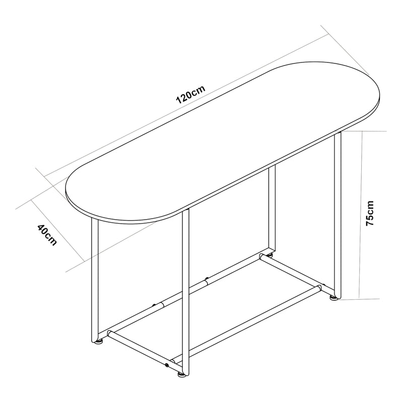 Schizzo in scala Tavolo a Consolle Nordfron con Piano Ellittico 120 x 40 x 75 cm - Effetto Marmo Bianco [en.casa]