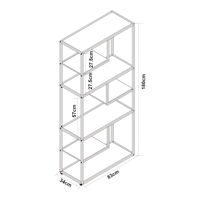 Schizzo in scala Scaffale da Terra Østre Libreria Alta 180x83x34 cm Nero / Effetto Noce [en.casa]