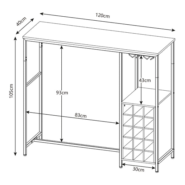 Banco bar Trøndelag 120x40x105 cm con portabottiglie per 15 bottiglie [en.casa]