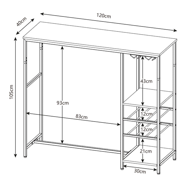 Banco bar Stjørdal con ripiano per bottiglie Nero/effetto noce [en.casa]