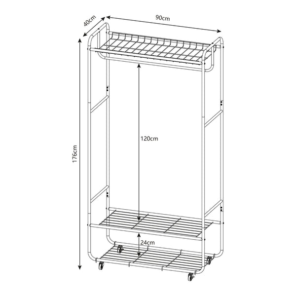 Appendiabiti su ruote Vestvågøy 176x90x40 cm Nero [en.casa]