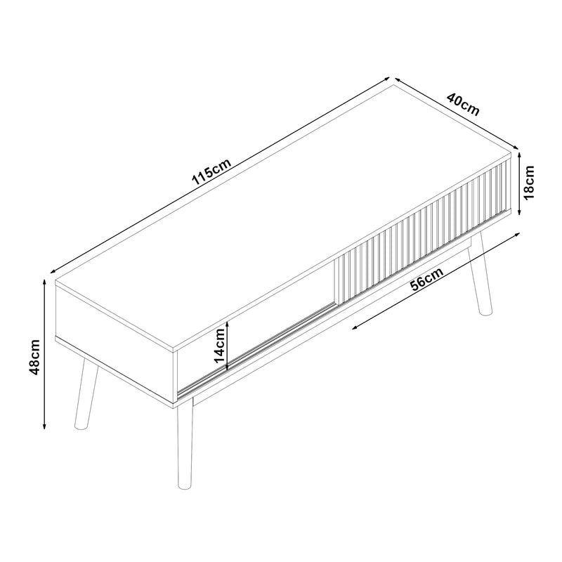 Schizzo in scala Mobile TV Landskrona con Ante Scorrevoli 115x40x48 cm Effetto Rovere [en.casa] 