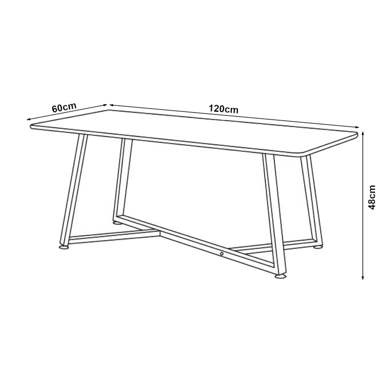 Schizzo in scala Tavolino Centrale da Salotto Riskiften 120 x 60 x 48 cm - Effetto Marmo / Nero [en.casa]