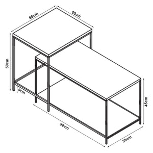 Set di 2 Tavolini da Salotto Kurghore di Diverse Misure - Nero/Effetto Rovere Scuro [en.casa]