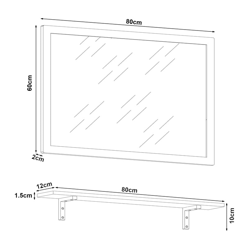 Schizzo in scala Set da Bagno Boksereys di Specchio da Parete 80 x 60 cm  e Mensola in Bambù - Naturale [en.casa]