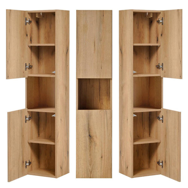 Mobile Pensile Newport a Colonna a 2 Ante e Scomparto Estraibile 30x140x25 cm - Effetto Rovere/Nero [en.casa]