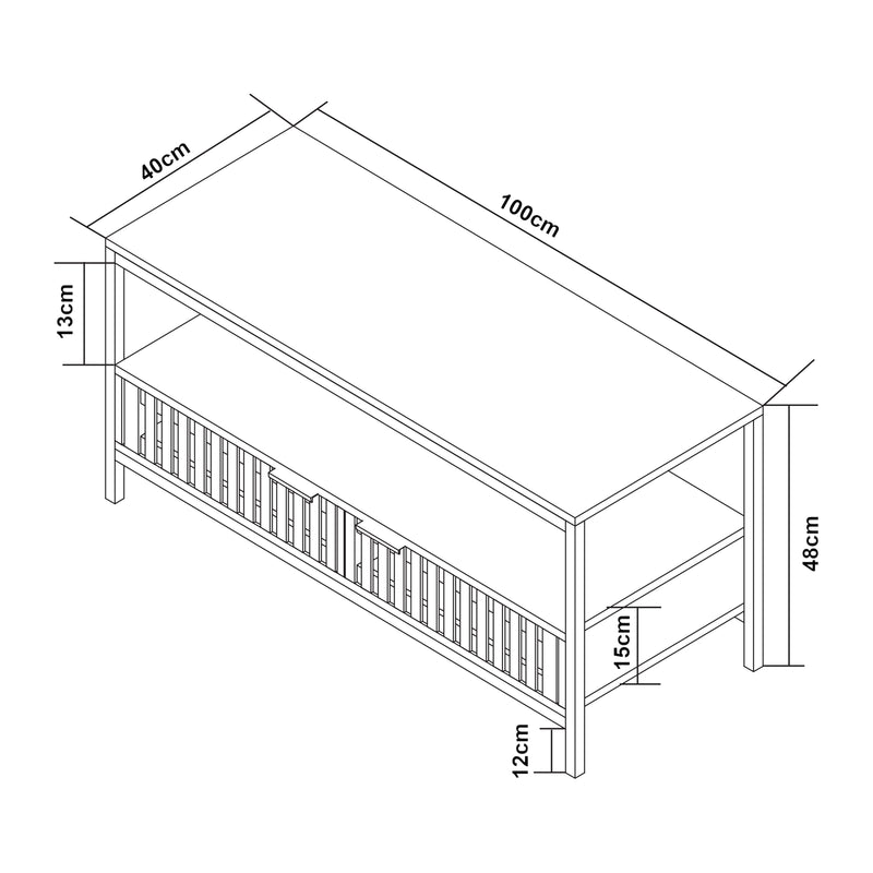 Schizzo in scala Tavolino da Salotto Luniehti con Ante in Bambù 100 x 40 x 48 cm - Nero/Naturale [en.casa]