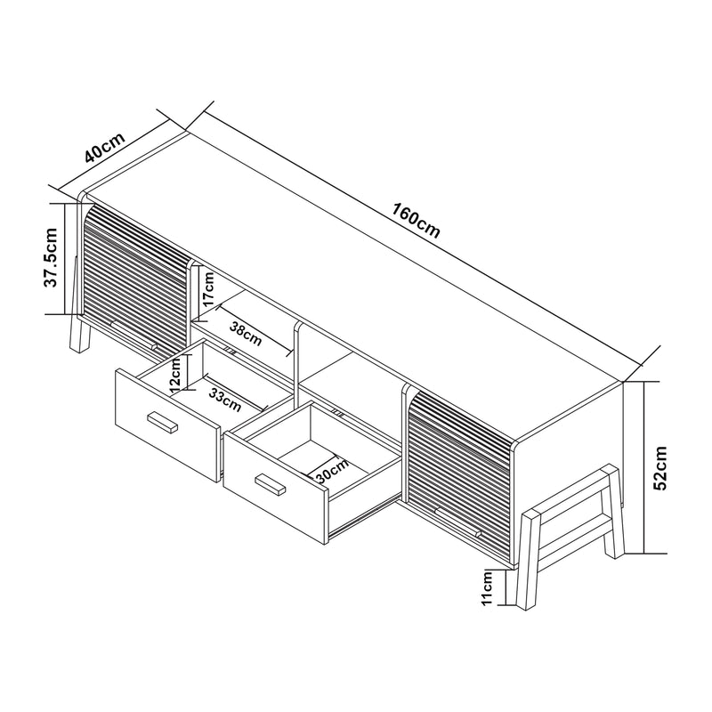 Schizzo in scala Mobile Porta TV Kvaefjord con Casseti Scomparti Aperti e Ante a Serranda - Bianco/Grigio [en.casa]