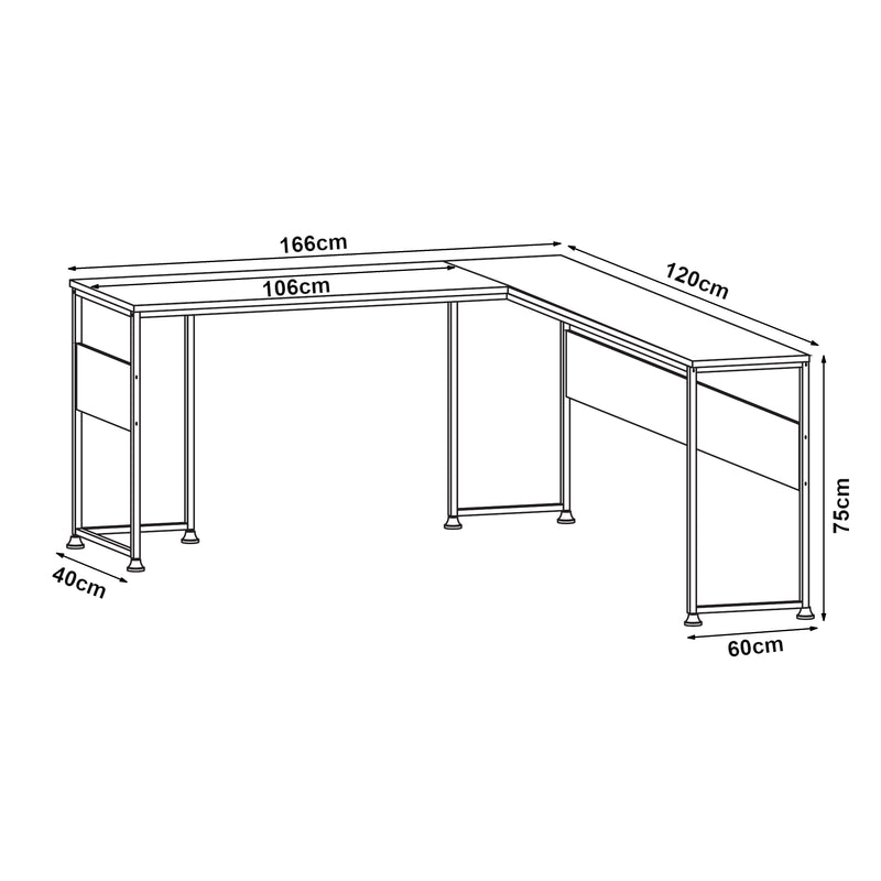Schizzo in scala Scrivania Angolare Karlstang Tavolo PC a L 166 x 120 x 75 cm - Grigio Chiaro [en.casa]