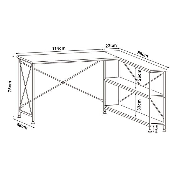 Scrivania Raundsvalt con 1 ripiano a L 137x88x75 cm Nero [en.casa]
