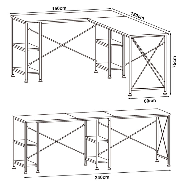 Scrivania Klirurud con 2 scaffali a forma di L 150x150x75 cm effetto quercia [en.casa]