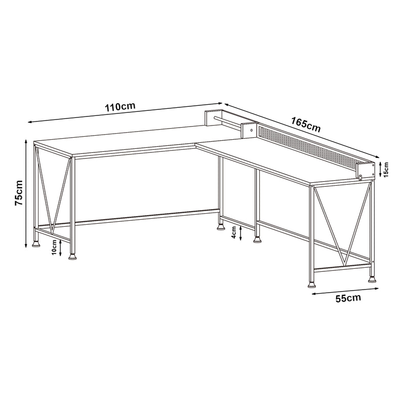 Schizzo in scala Scrivania Angolare Frelvepirg Tavolo a L 165x110x75 cm Effetto Noce [en.casa]