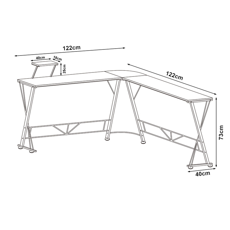 Schizzo in scala Scrivania Angolare Yremso Tavolo a L con Supporto Monitor 122 x 122 x 98 cm - Nero [en.casa]