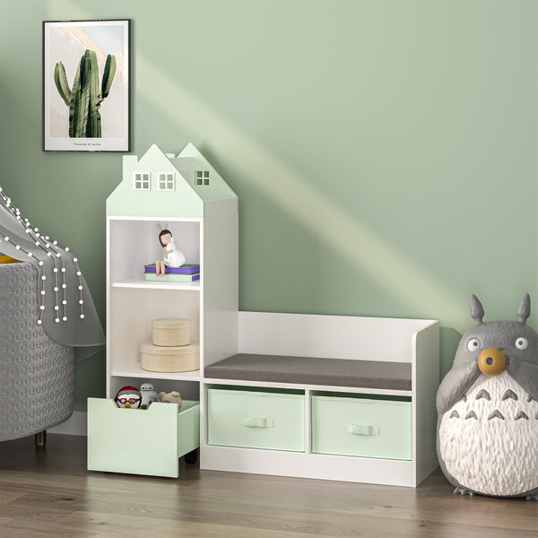 Panca per bambini con scaffale Vipsali 100x99x30 cm Verde menta/Bianco [en.casa]