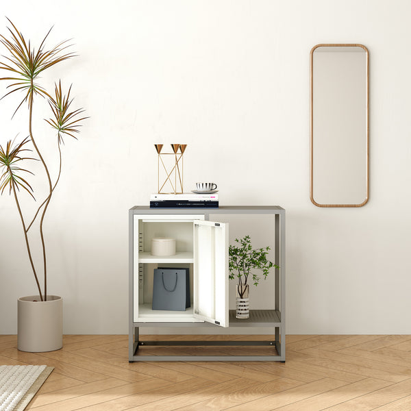 Sideboard Burlöv Acciaio 70x72x35 cm Grigio/Bianco [en.casa]