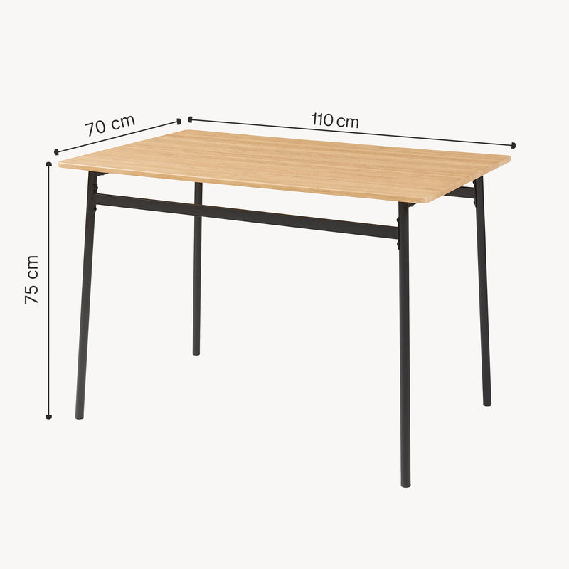 Schizzo in scala Set da Pranzo Pollenev Tavolo con Piano 100x70 cm e 4 Sedie - Effetto Rovere / Nero [en.casa] 