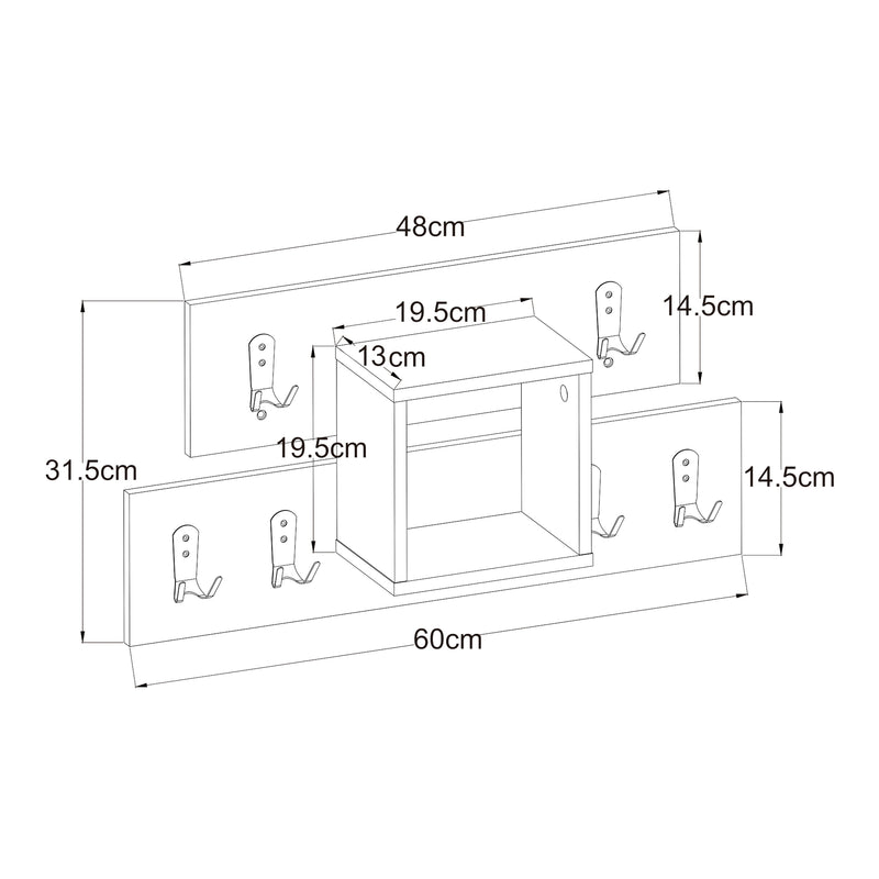 Schizzo in scala Appendiabiti a Parete Vänd con Scomparto Aperto 32 x 60 x 14 cm - Bianco [en.casa]
