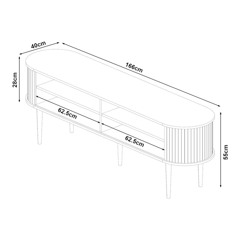 Schizzo in scala Mobile Porta TV Mapia con Ante Scorrevoli 166 x 40 x 55 cm - Effetto Noce [en.casa]