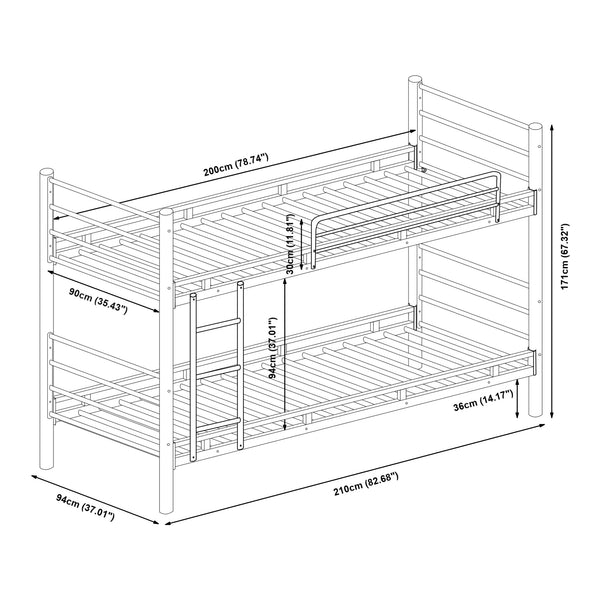 Letto a castello in metallo Bevapis 90x200 cm Nero [en.casa]