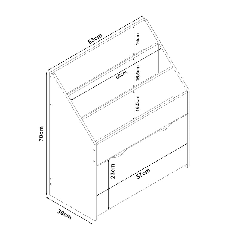Schizzo in scala Scaffale a Scaletta Aarnskona per Cameretta con Scomparti e Cassetto - Design Aqua Dream [en.casa]