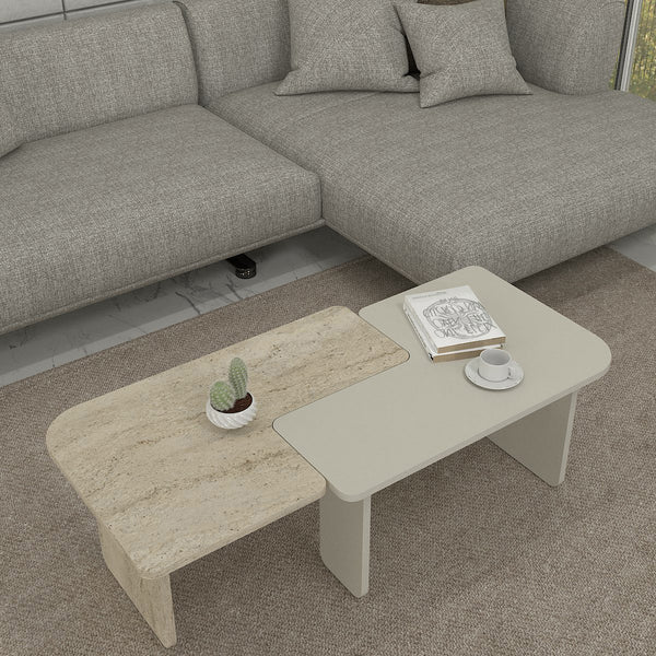 Tavolino da salotto Boneksbelt 2 pz. colori arenaria e travertino [en.casa]