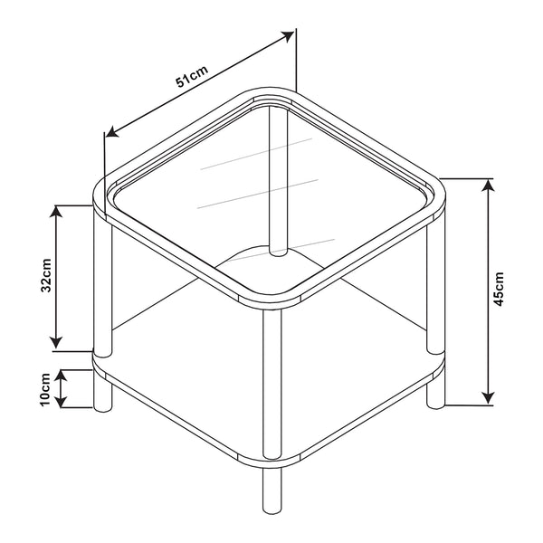 Tavolino Latama con piano in vetro 51x51x45 cm Nero/Vetro bronzato [en.casa]