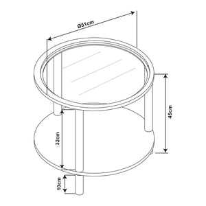 Tavolino Latama con piano in vetro Ø51x45 cm Naturale/Nero/Vetro bronzato [en.casa]