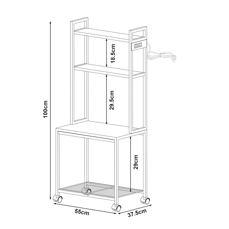Schizzo in scala Carrello Porta Stampante per Ufficio Svanaldsvipp 100 x 55 x 38 cm - Bianco [en.casa]