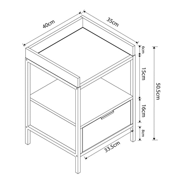 Comodino Belana 51x40x35 cm Nero/effetto quercia [en.casa]
