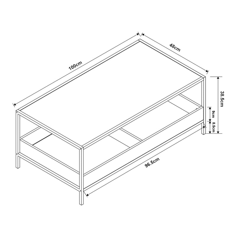 Schizzo in scala Tavolino da Salotto Belana con 2 Scomparti Aperti 100 x 48 x 39 cm - Nero/Effetto Rovere [en.casa]

 
